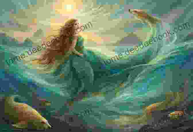 A Beautiful Woman With Flowing Hair And A Fishtail Emerges From The Sea, Representing The Mythical Creature Known As A Selkie. The Folklore Of Orkney Shetland