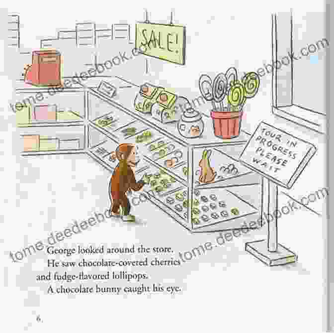 Curious George Standing In A Chocolate Factory, Surrounded By Machinery And Chocolate. Curious George Goes To A Chocolate Factory