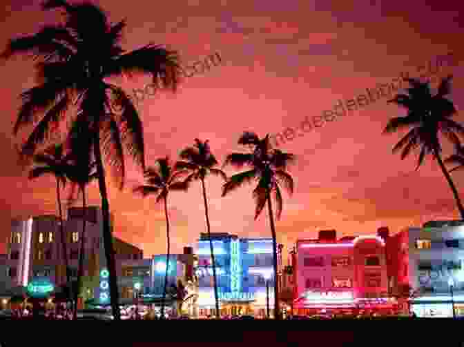 Neon Lights Illuminating The Streets Of Miami's South Beach, Capturing The Vibrant Essence Of The Area Captured By Marko Pogacar Neon South Marko Pogacar