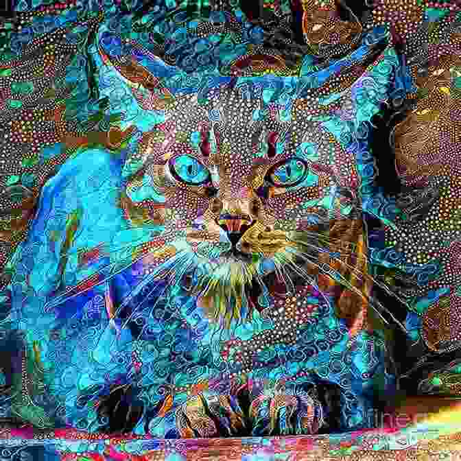 Surreal Portrait Of A Cat With Vibrant Colors And Intricate Patterns. Spinning Tails Tom Knisely